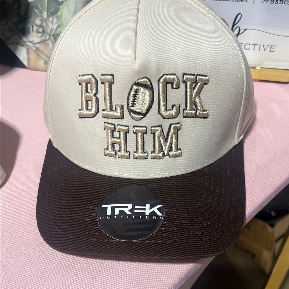 "Block Him" Two-Tone Baseball Cap - Cream & Brown NWT